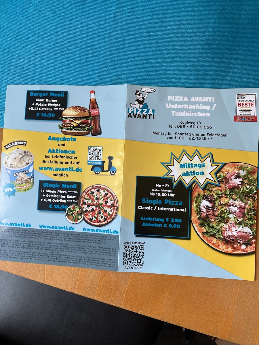 Pizza AVANTI Taufkirchen Menu 1