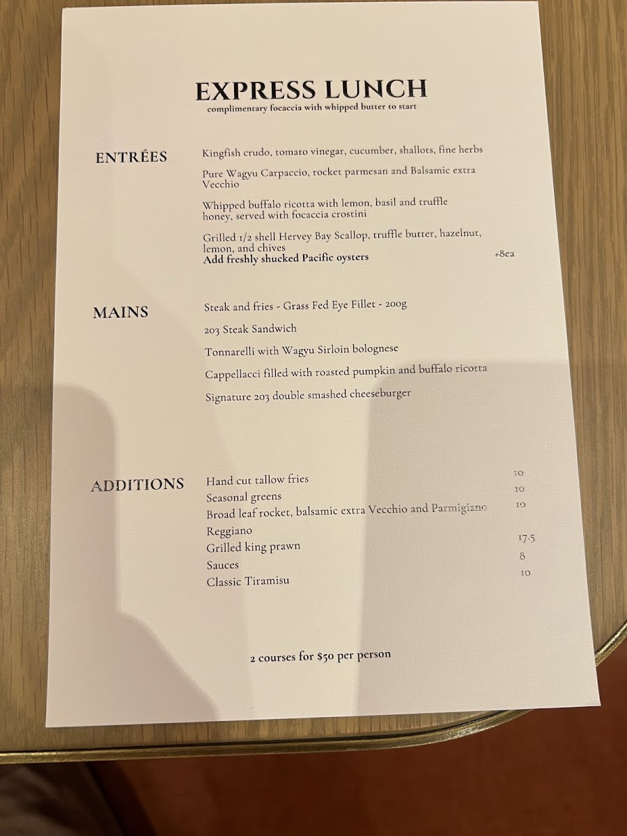 The 203 Menu 1