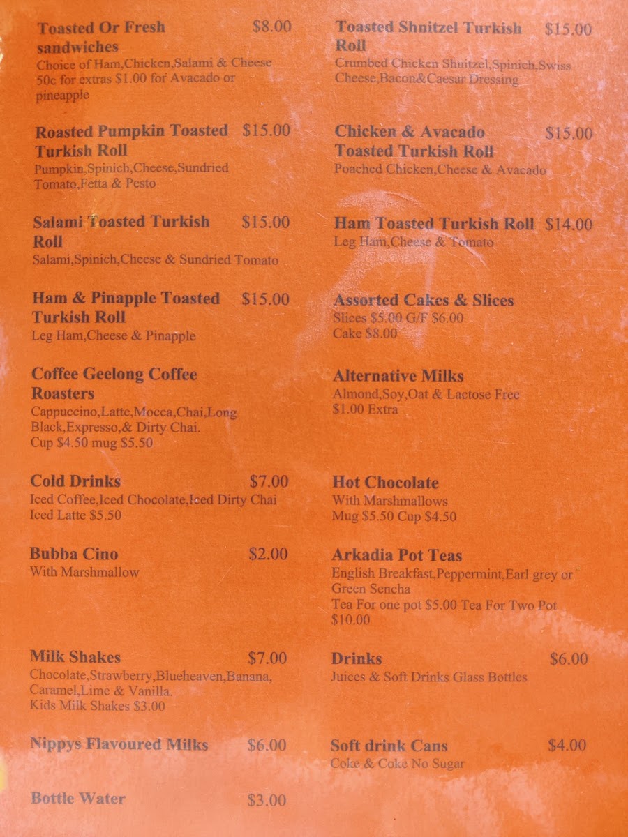 Shannon's Cafe Menu 1