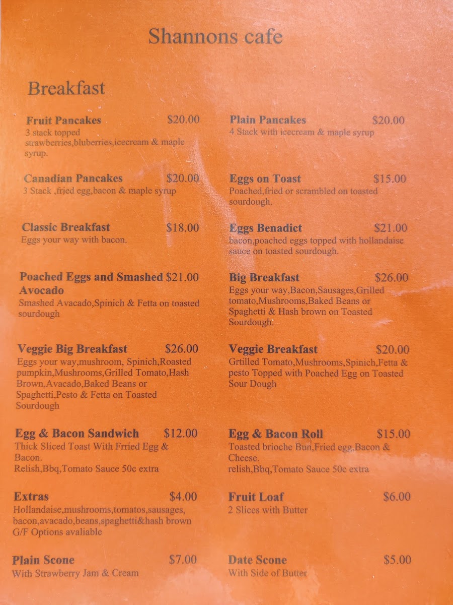 Shannon's Cafe Menu 2