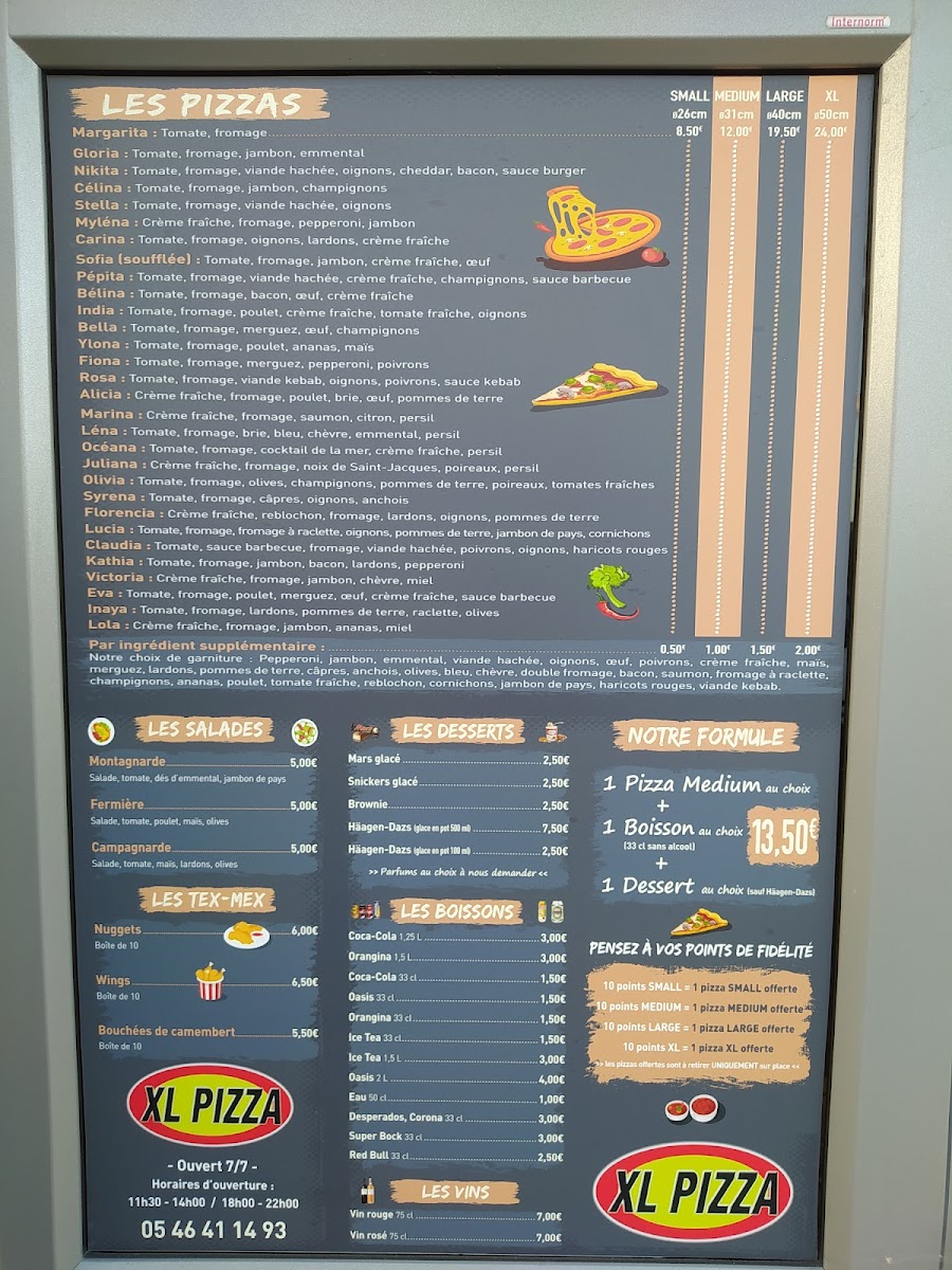XL pizza Menu 1