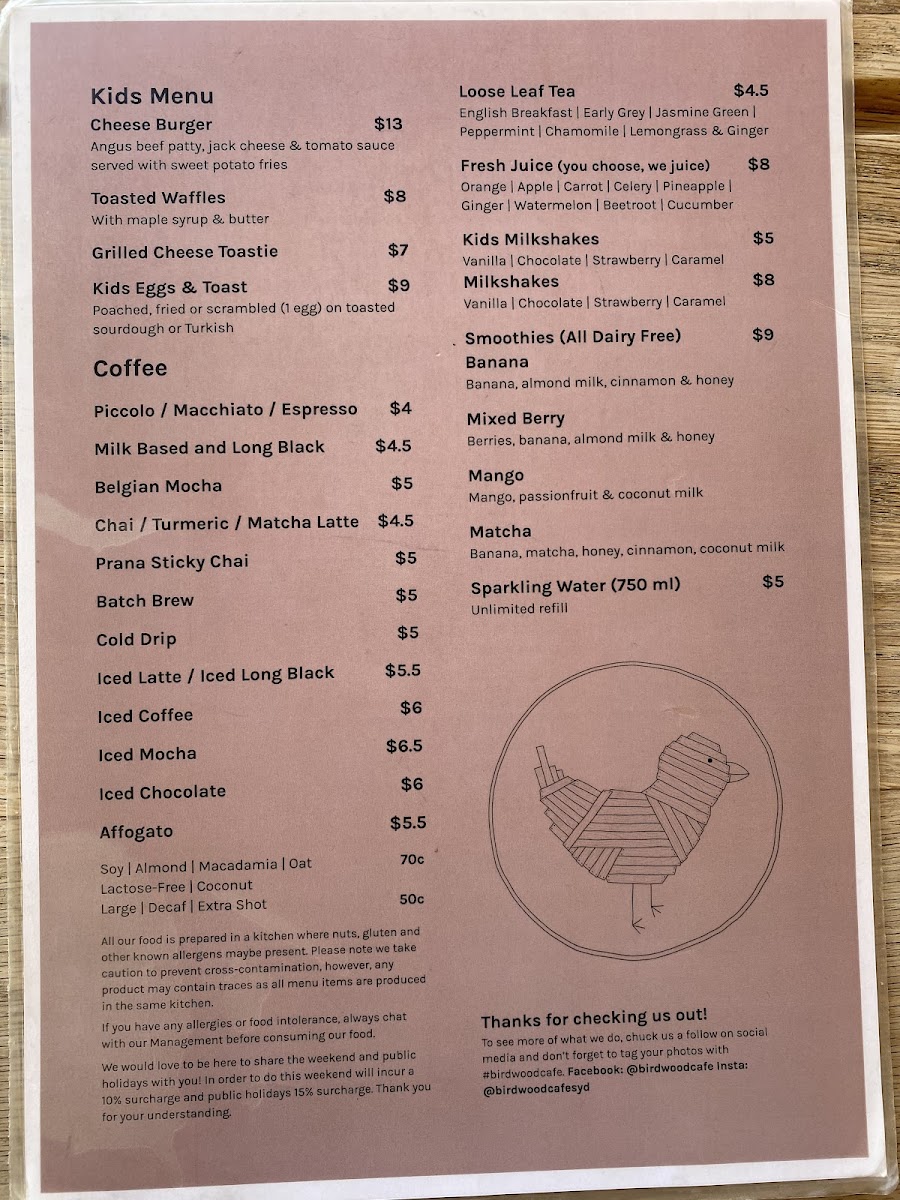 Birdwood Cafe Menu 1