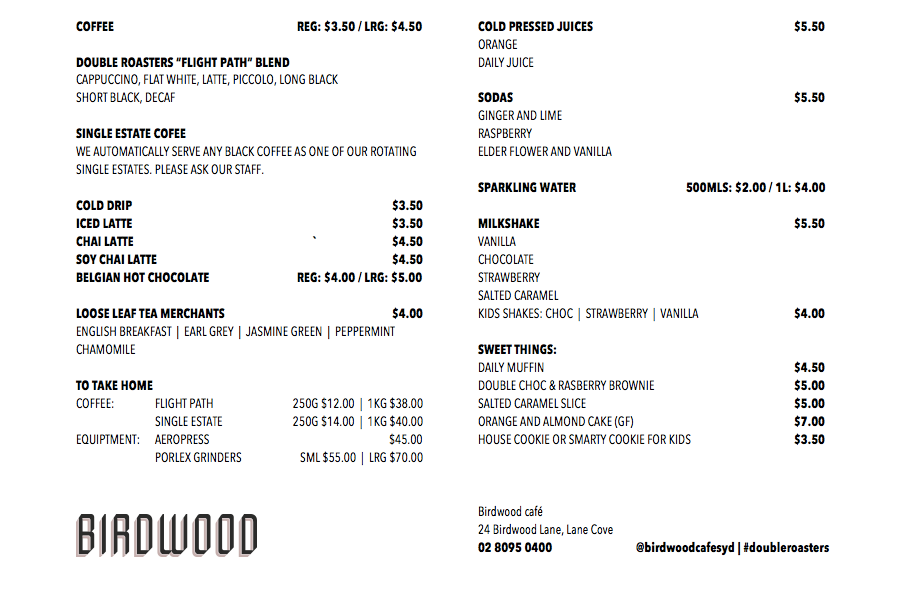 Birdwood Cafe Menu 10