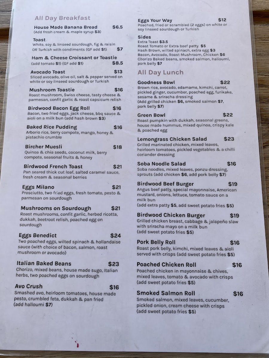 Birdwood Cafe Menu 4