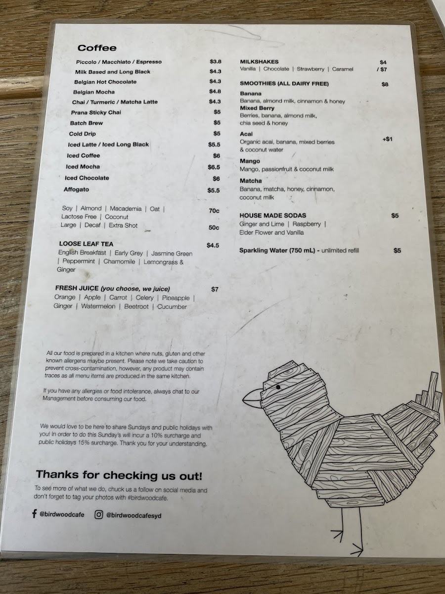 Birdwood Cafe Menu 8