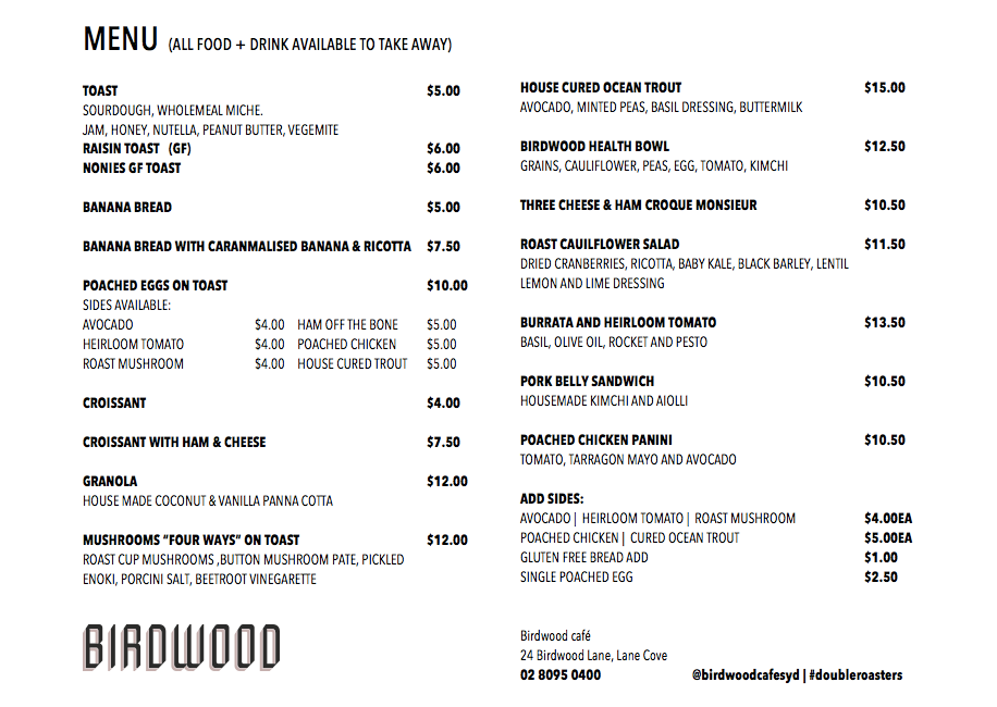 Birdwood Cafe Menu 9