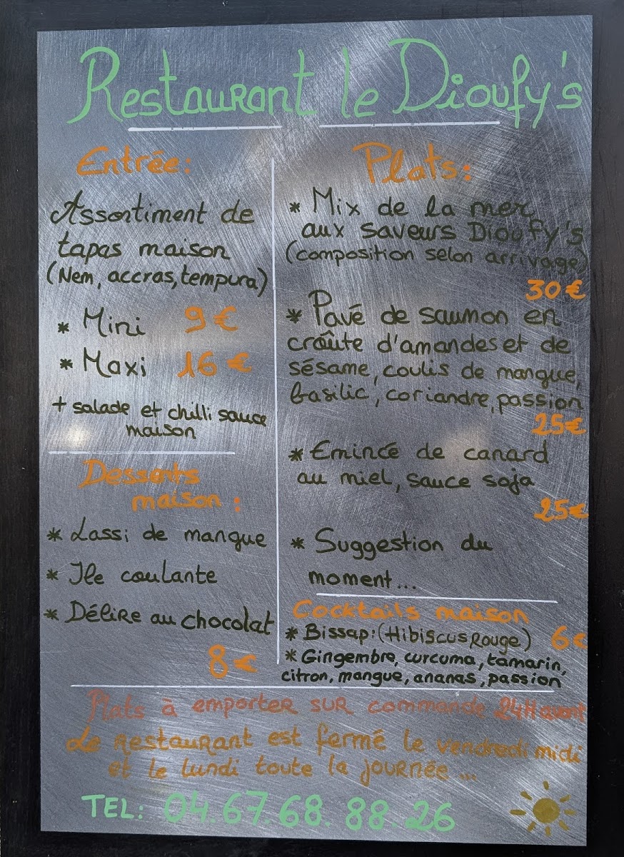 Le Dioufy'S Menu 1