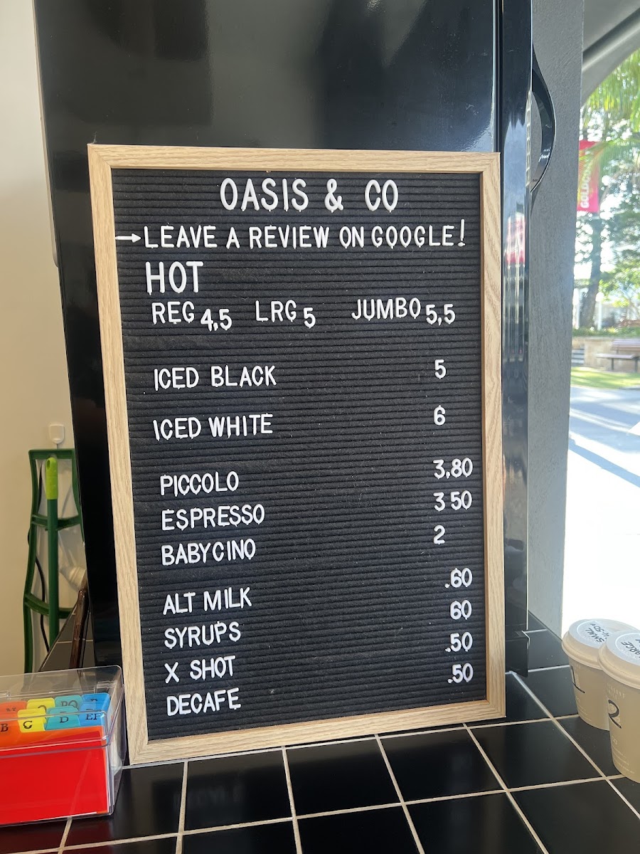 Oasis & Co Coffee Menu 1