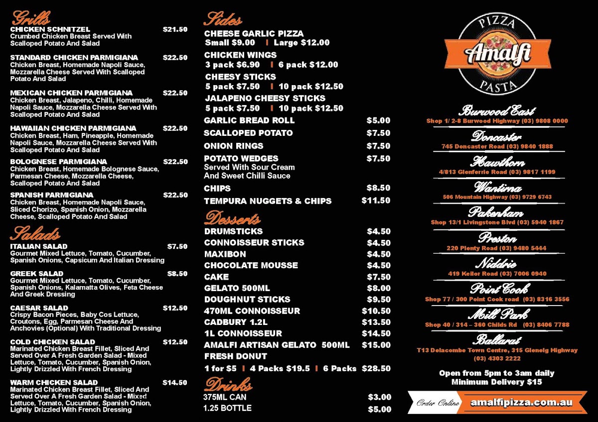 Amalfi Pizza & Pasta Pointcook Menu 1