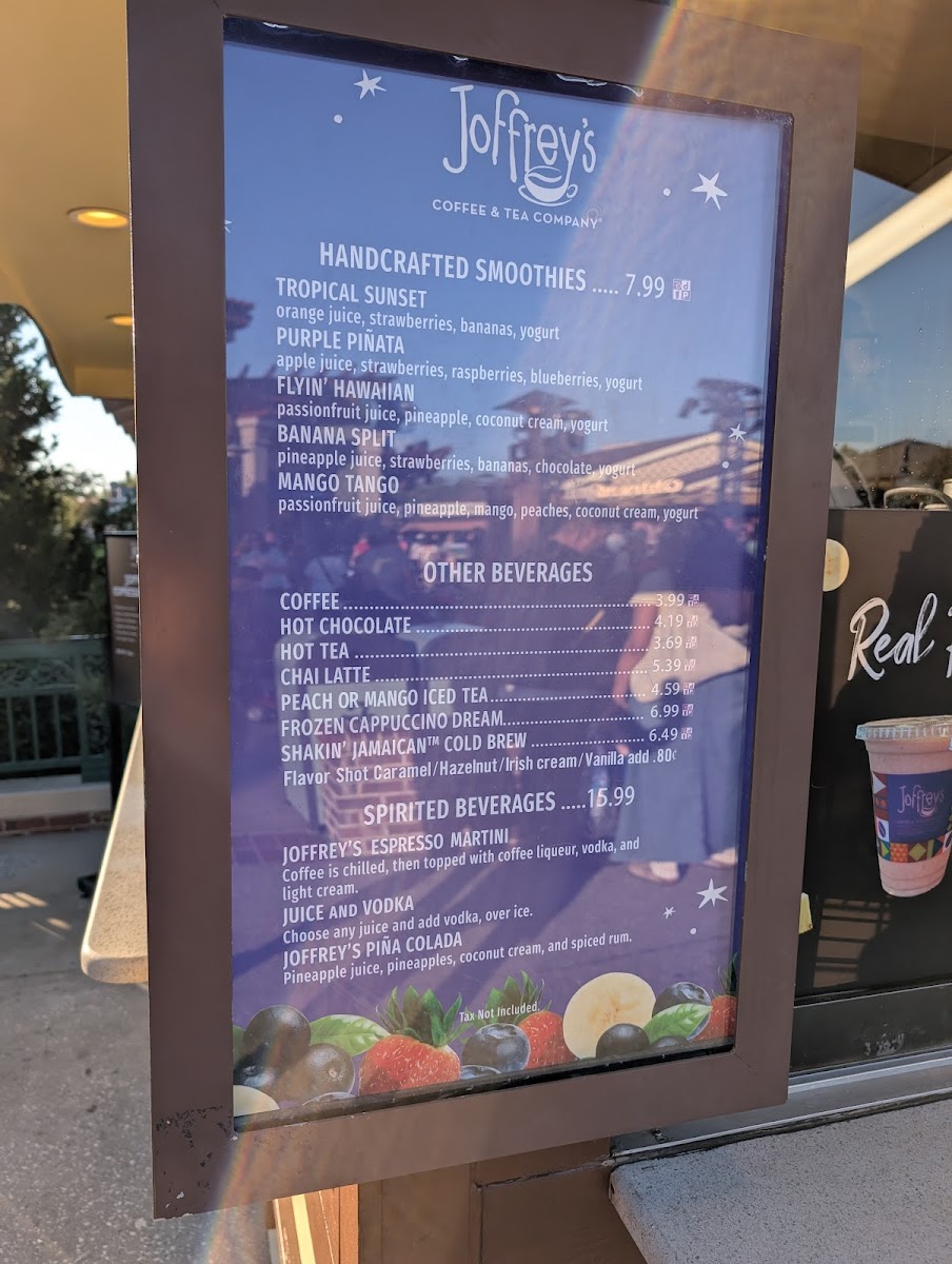 Joffrey's Handcrafted Smoothies Menu 1