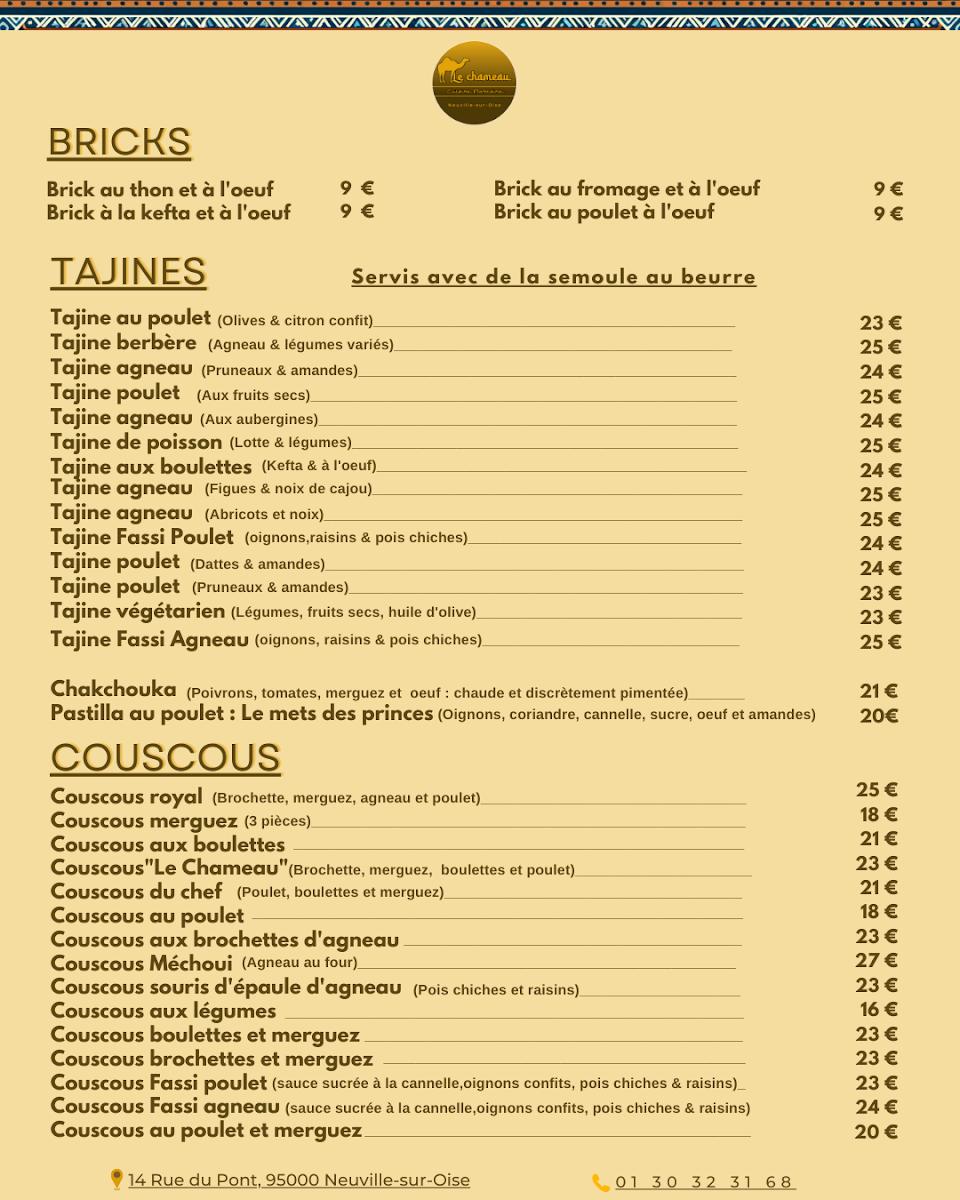 Le Chameau Menu 1