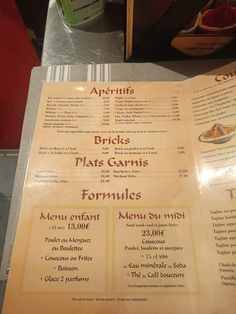 Le Chameau Menu 5
