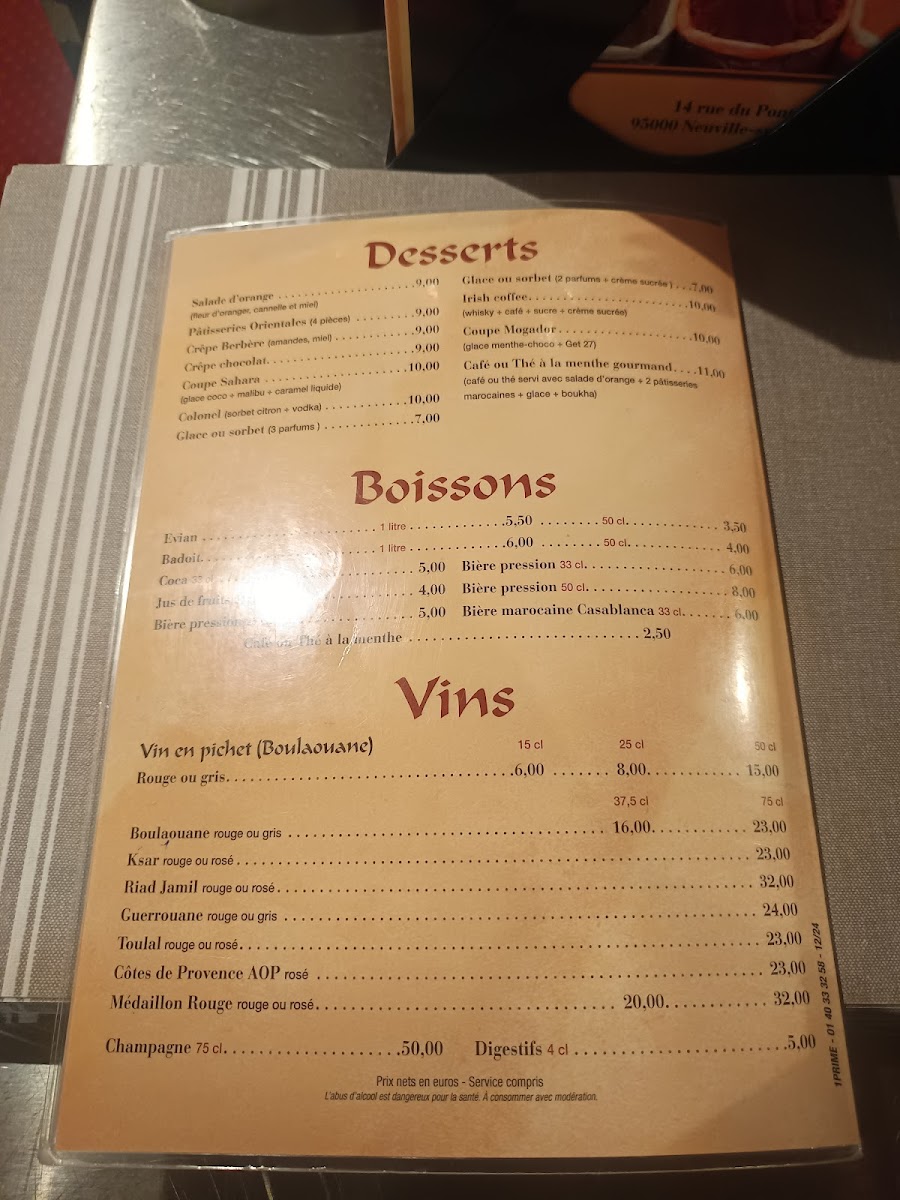 Le Chameau Menu 6