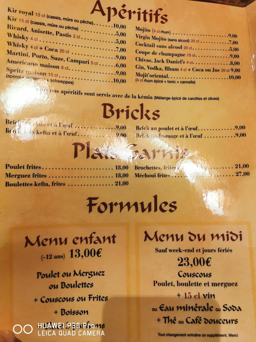 Le Chameau Menu 9