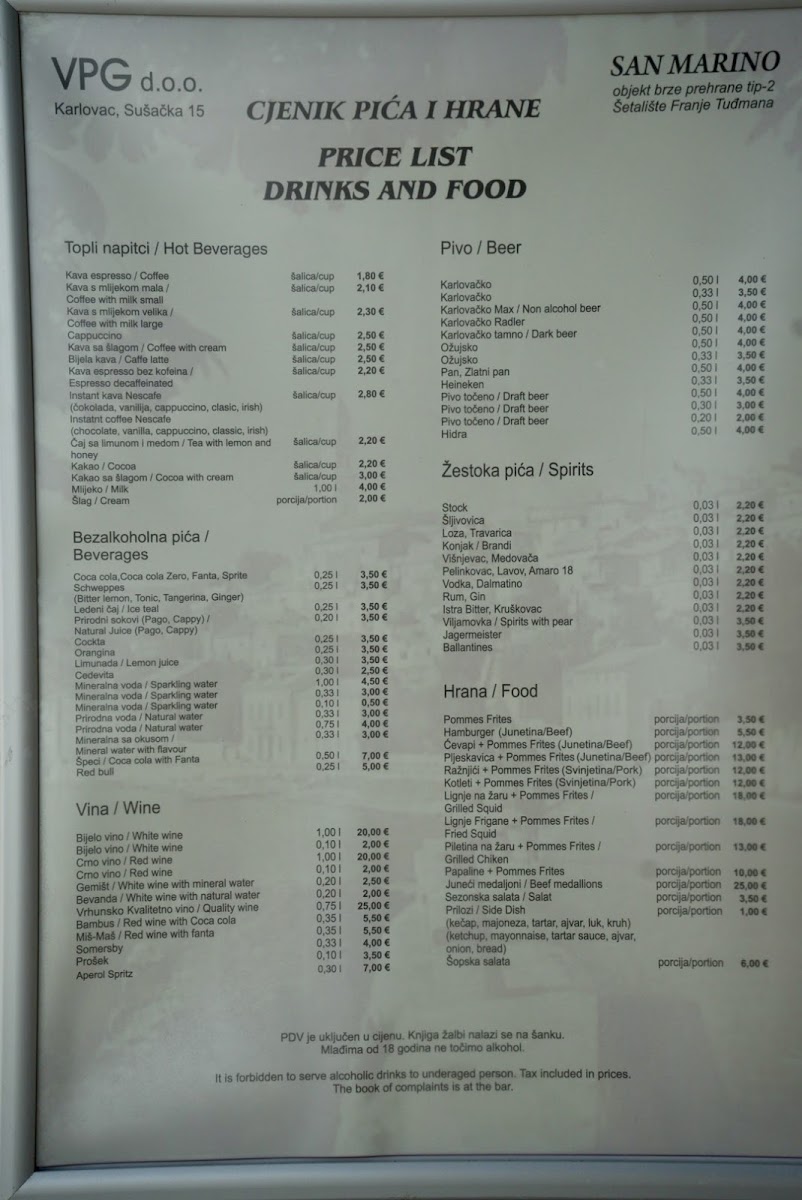 San Marino Menu 2