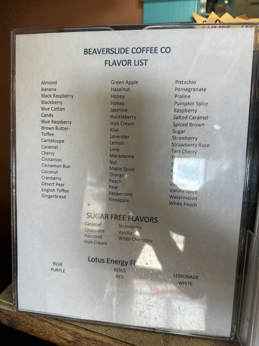 Beaverslide Coffee Company Menu 1