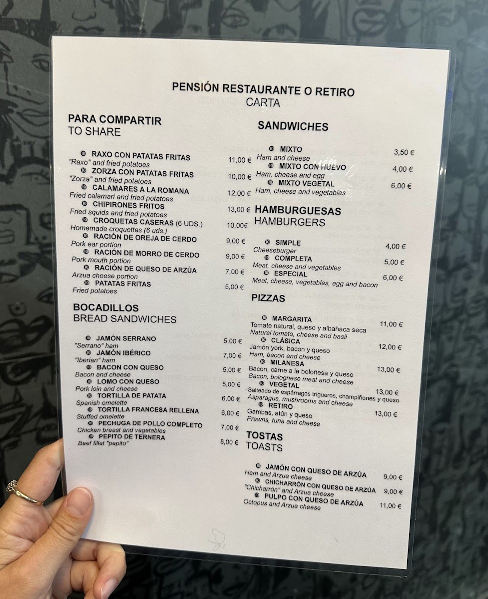 O Retiro Arzua s.l Menu 1