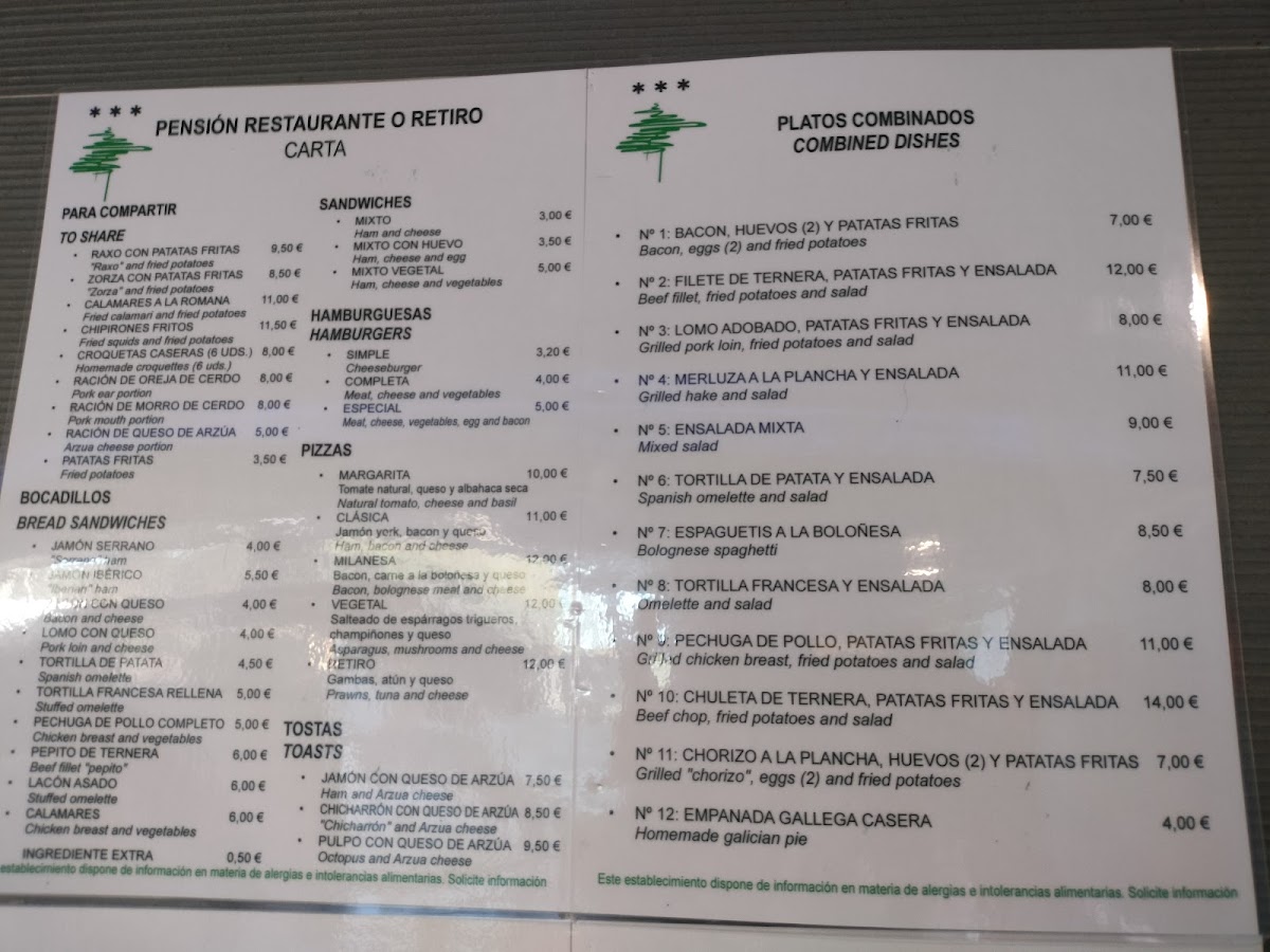 O Retiro Arzua s.l Menu 3