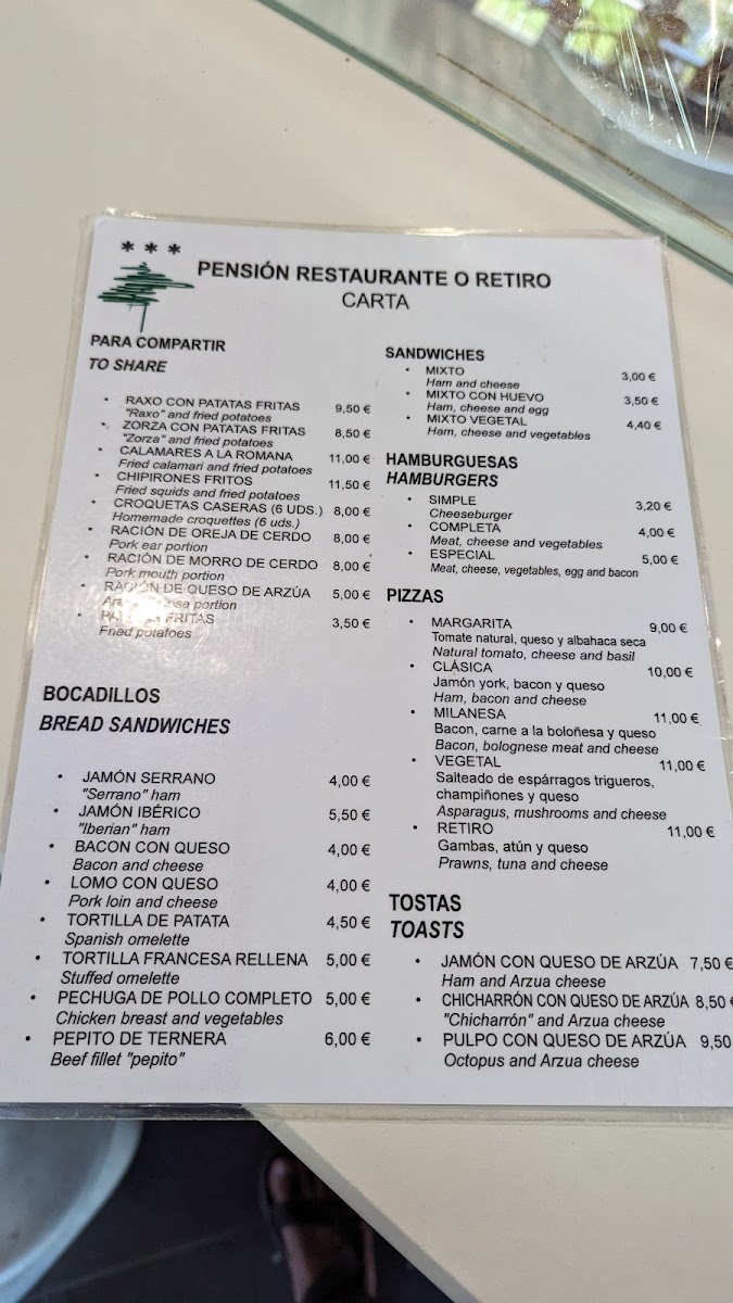 O Retiro Arzua s.l Menu 4