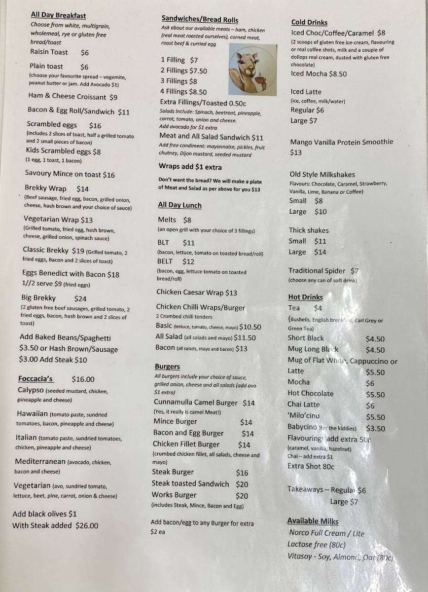 Cunnamulla Coffee Shop Menu 1
