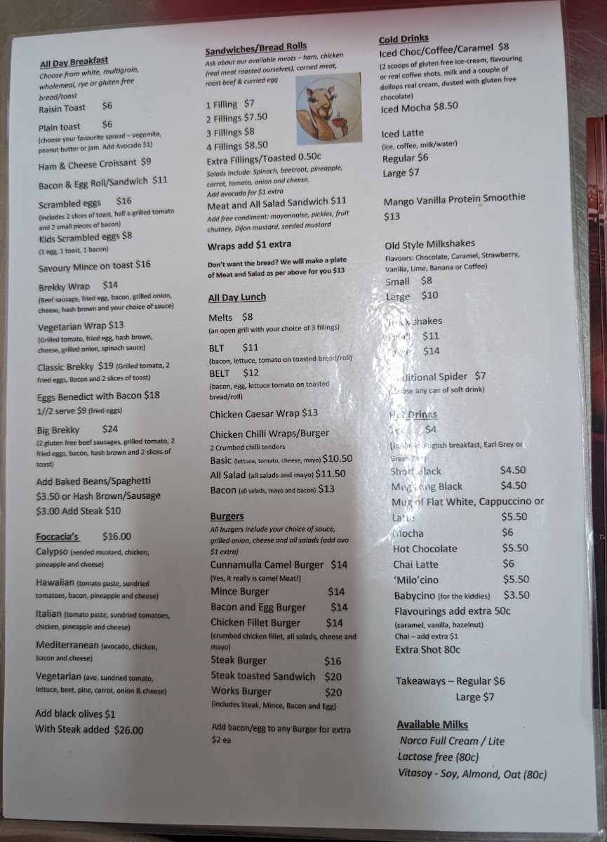 Cunnamulla Coffee Shop Menu 2