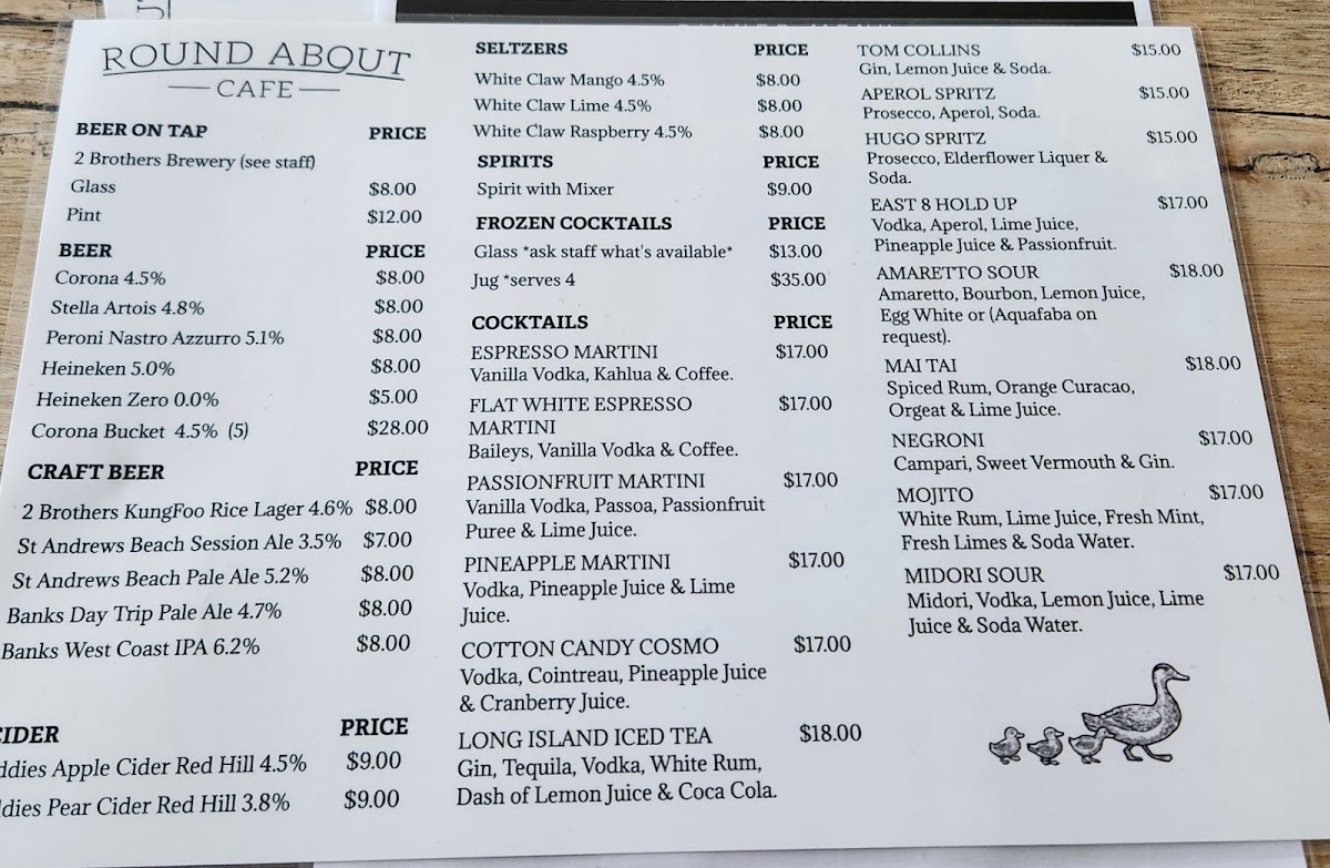 Round About Cafe Menu 1