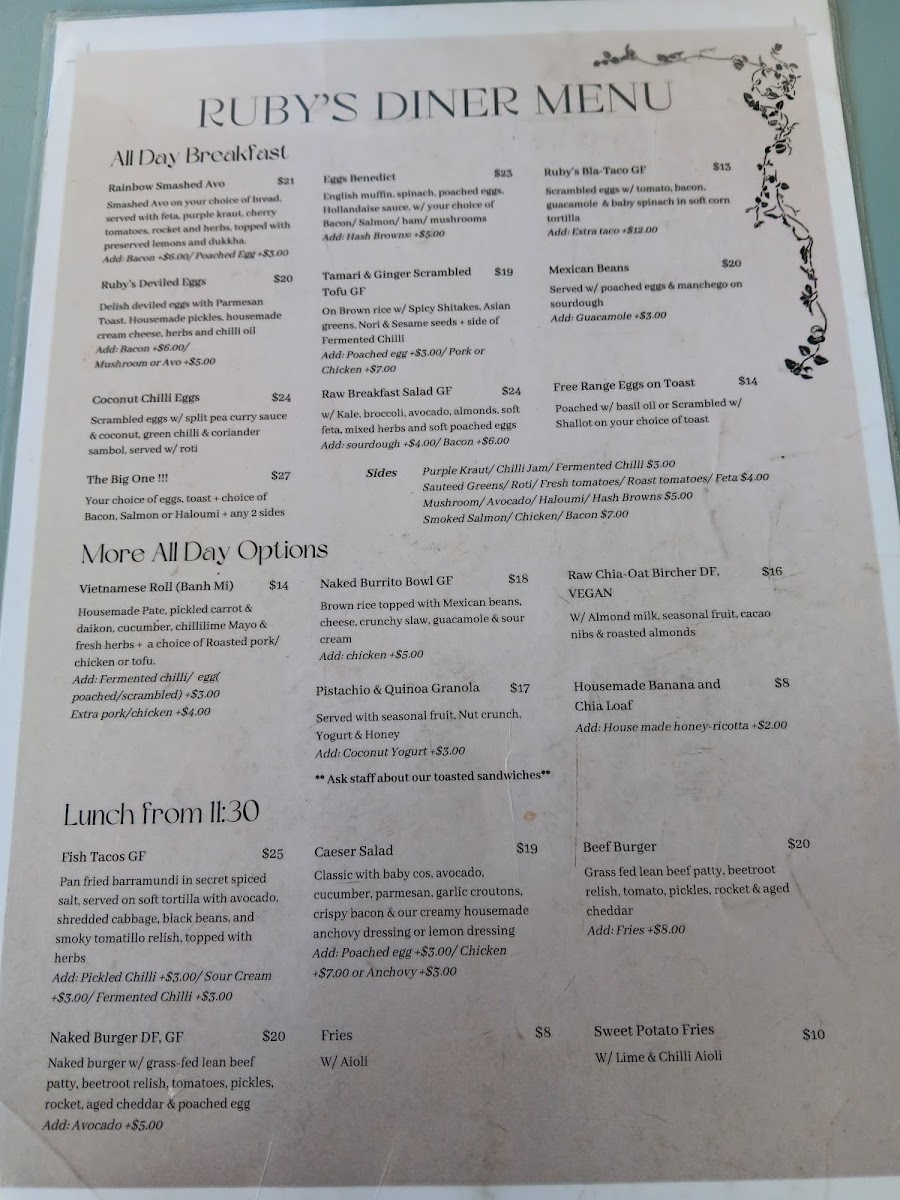 Ruby's Diner Cafe Waverley Menu 5