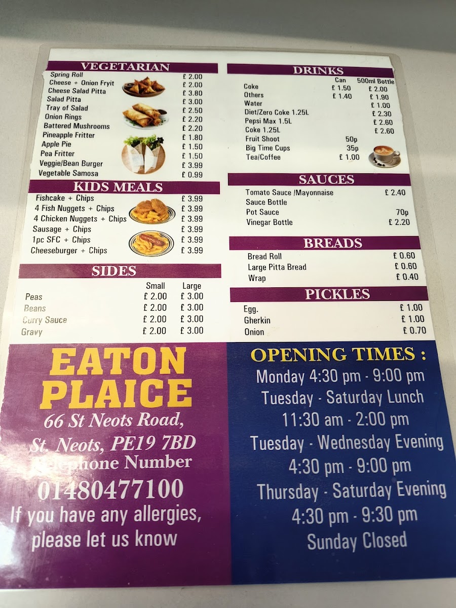 Eaton Plaice Menu 1
