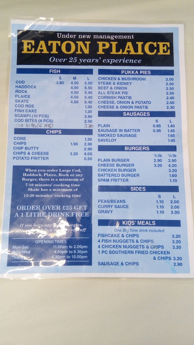 Eaton Plaice Menu 8