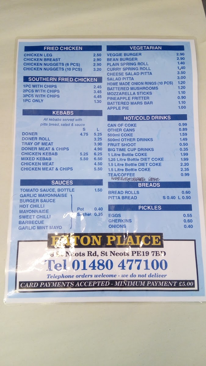 Eaton Plaice Menu 9