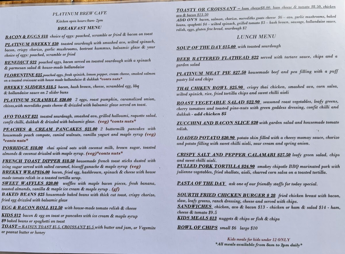 Platinum Brew Cafe Menu 2
