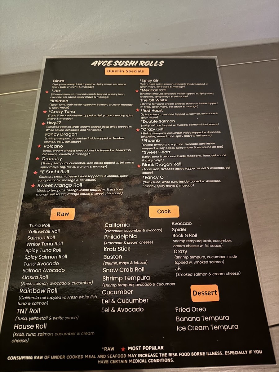 BlueFin Sushi Menu 2