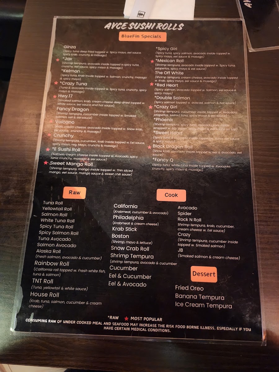 BlueFin Sushi Menu 3