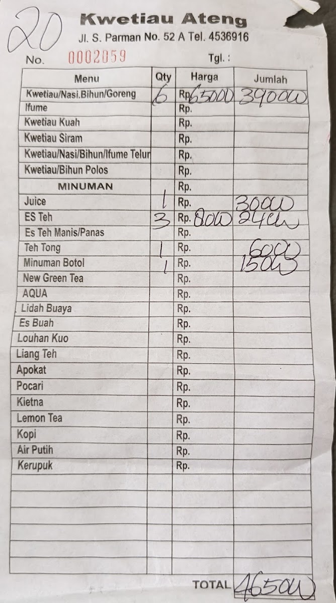 Kwetiau Ateng Menu 1