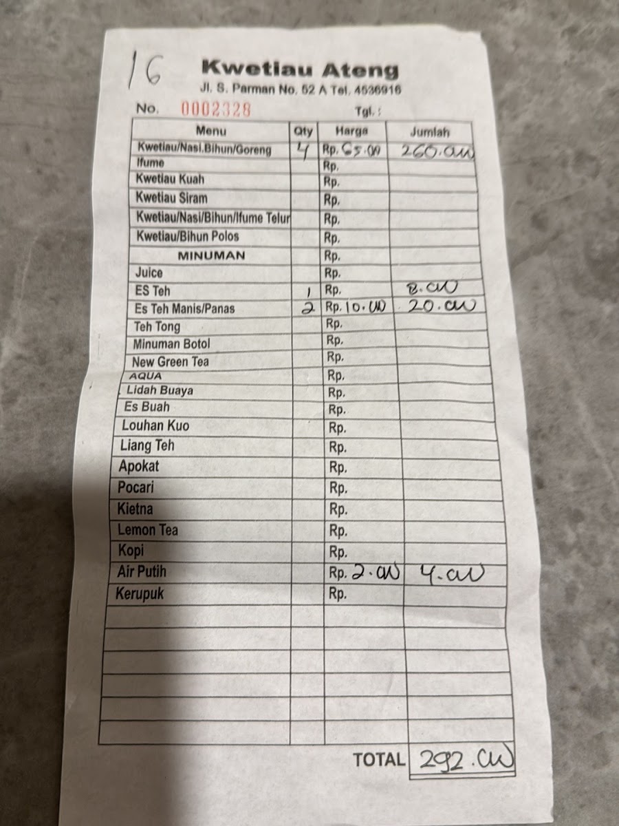 Kwetiau Ateng Menu 2