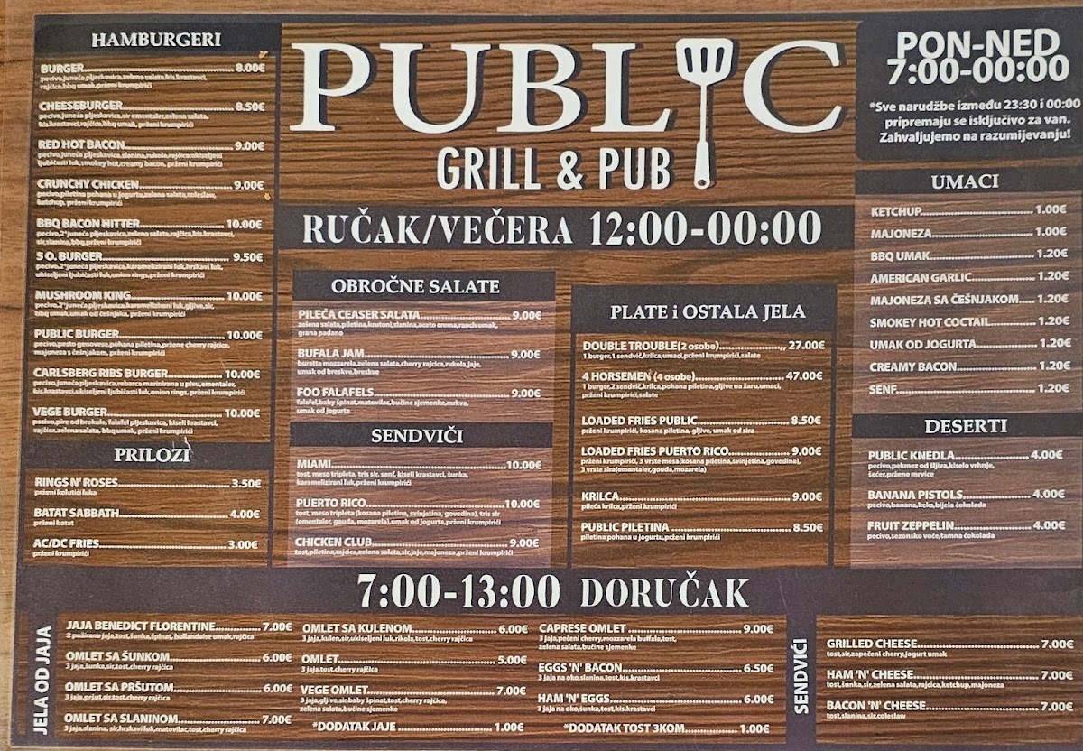 Public grill & pub Menu 1