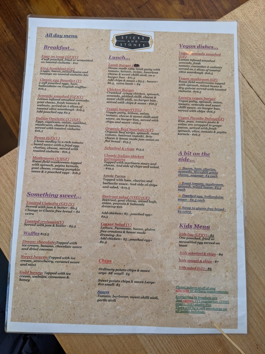 Sticks and Stones Cafe Torquay Menu 6