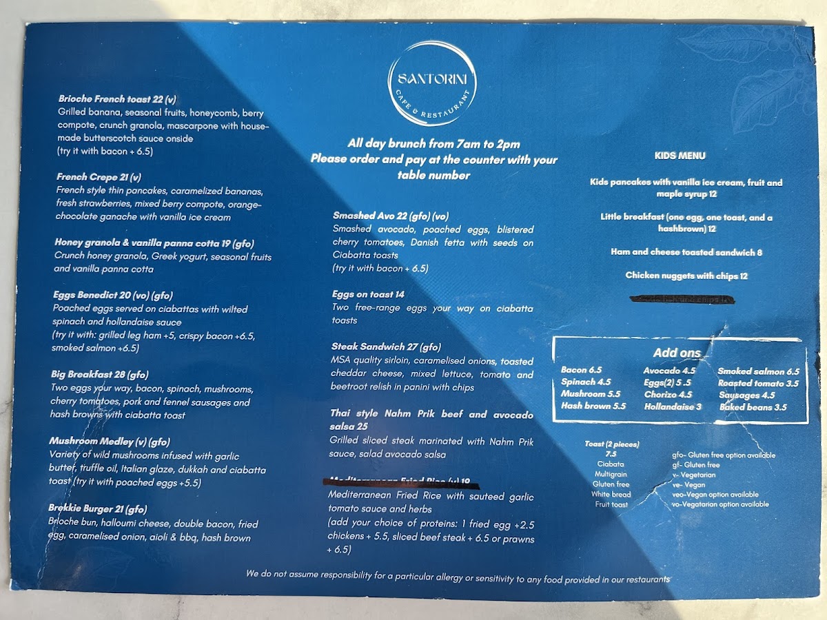 Santorini Cafe and Restaurant Menu 3