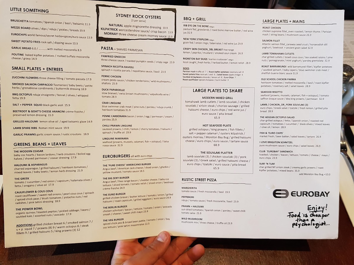 Eurobay Cafe Bar Menu 1