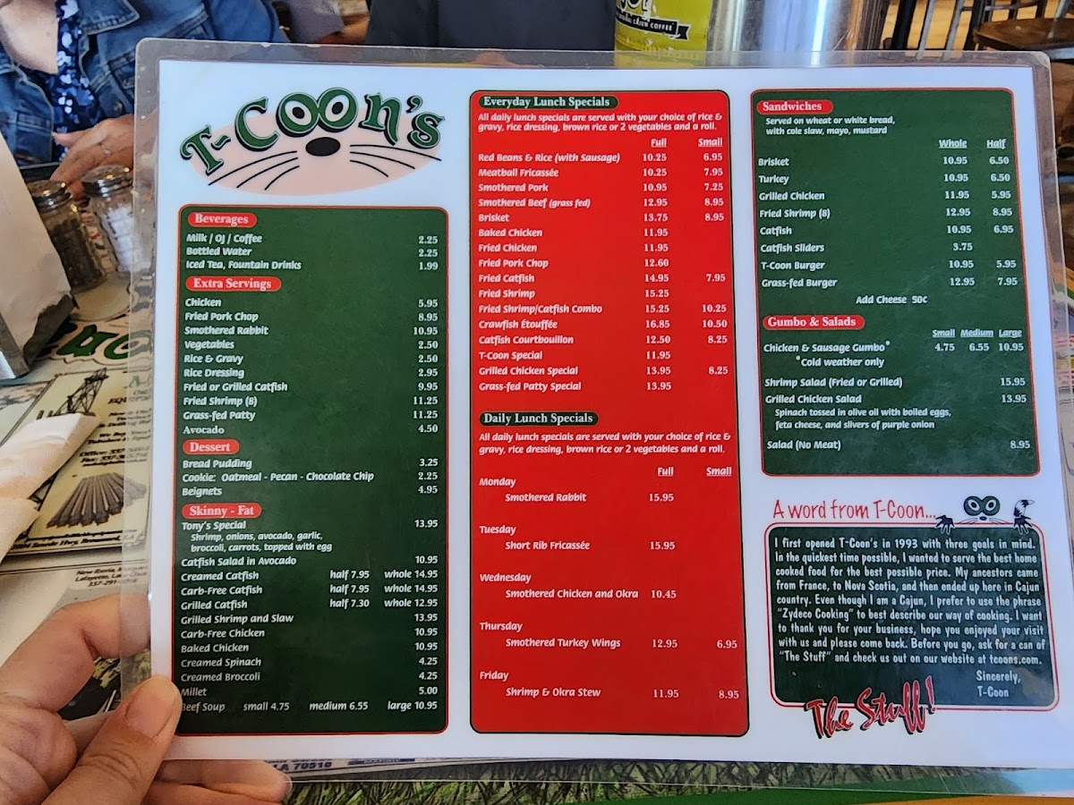 T-Coon's Restaurant Menu 1