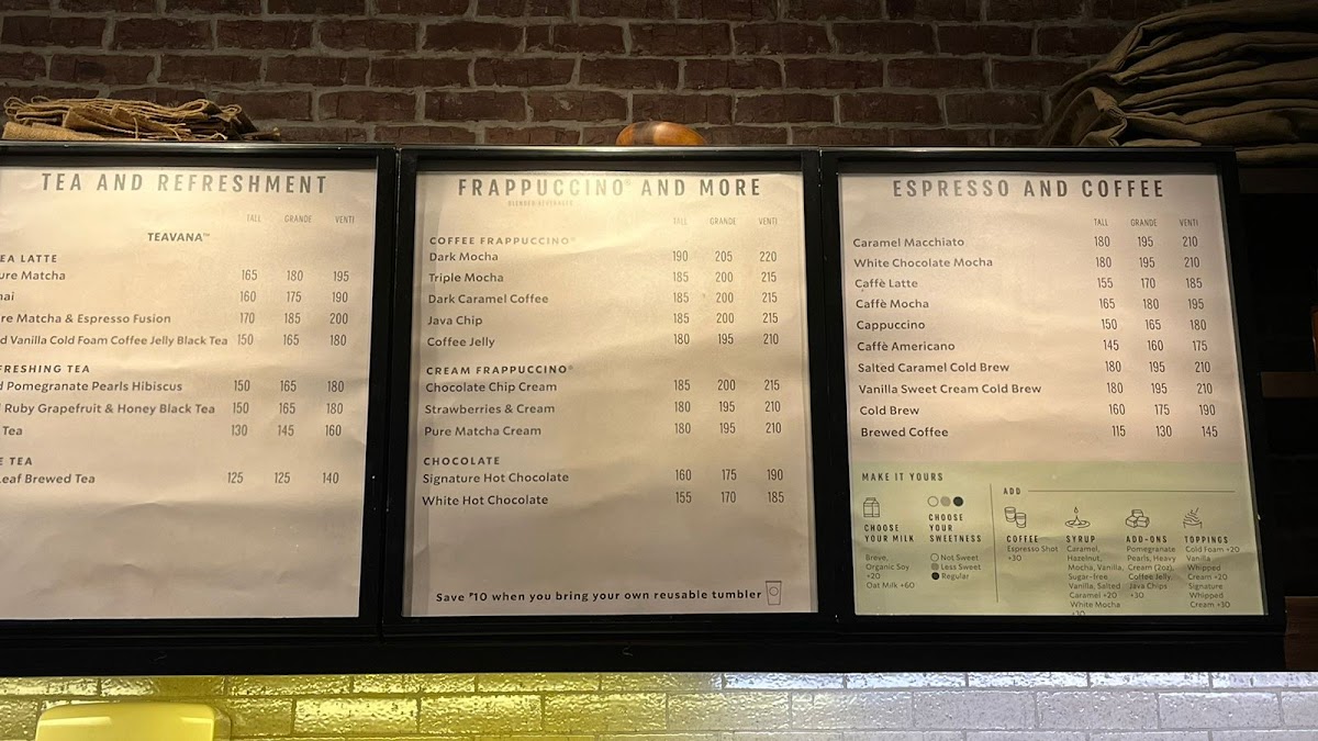 Starbucks UP Town Center Menu 1
