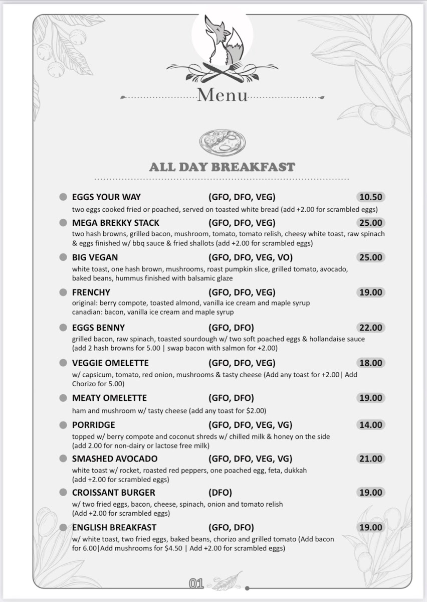 The Laughing Fox Cafe Menu 1