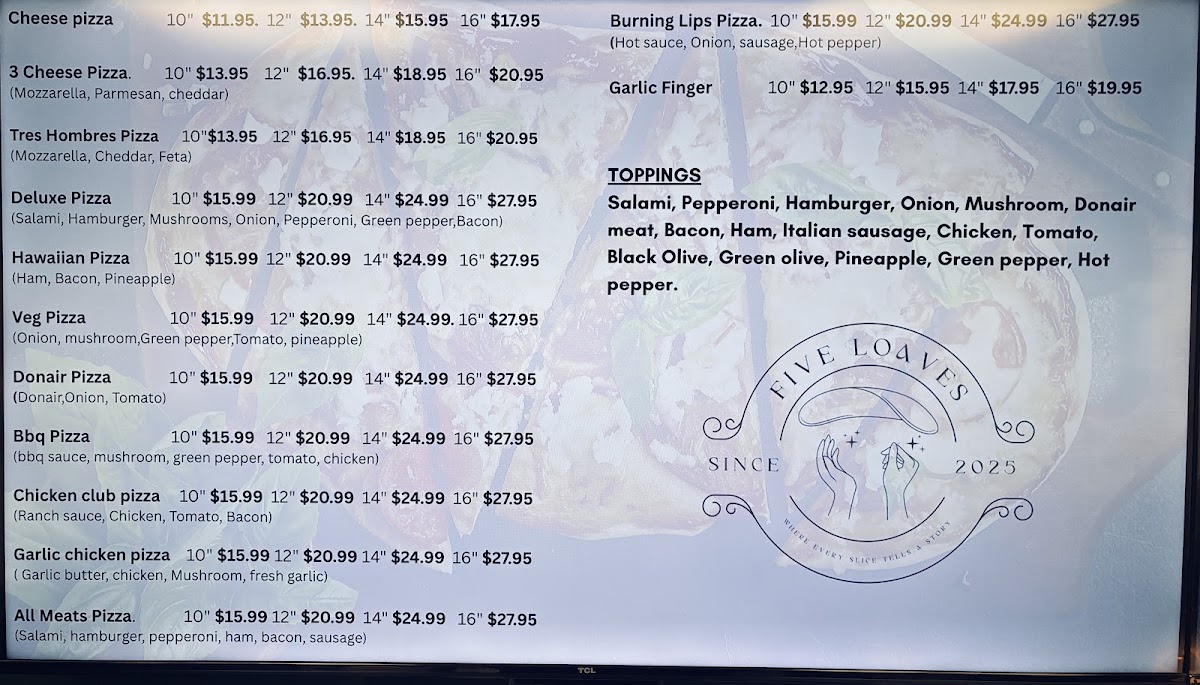 Five Loaves Pizzeria Menu 1