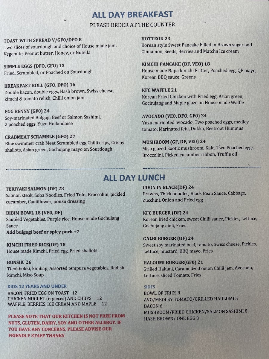 Zero Complex Braddon Menu 1