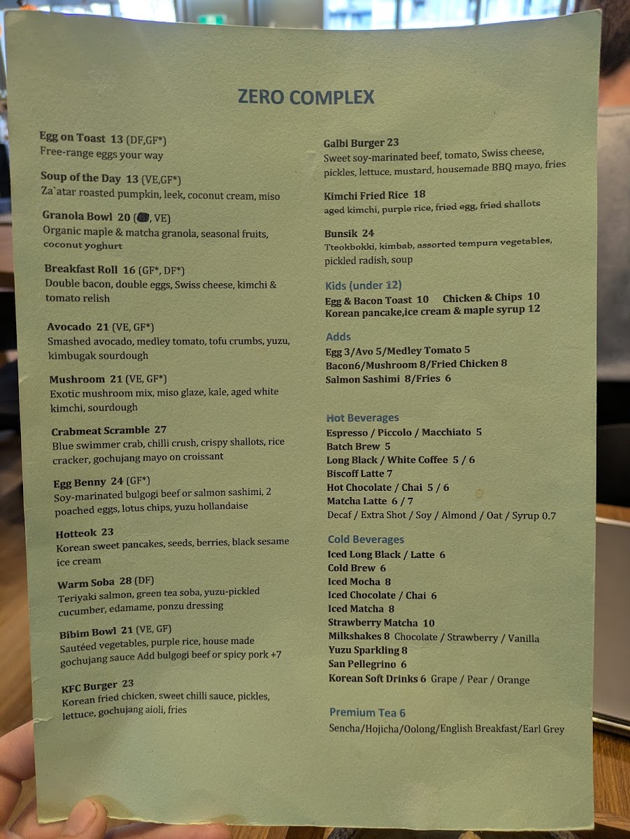 Zero Complex Braddon Menu 4