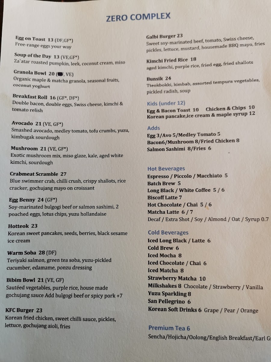 Zero Complex Braddon Menu 6