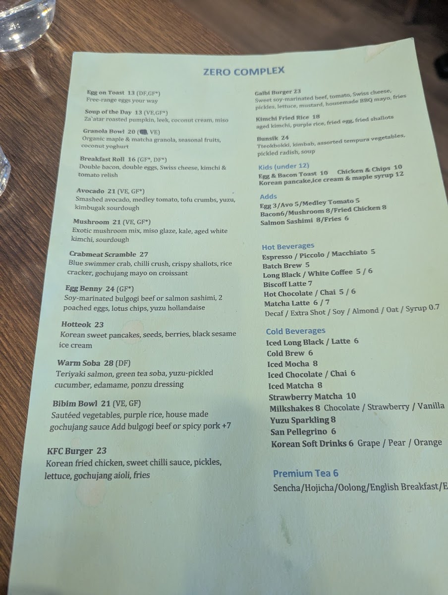 Zero Complex Braddon Menu 8