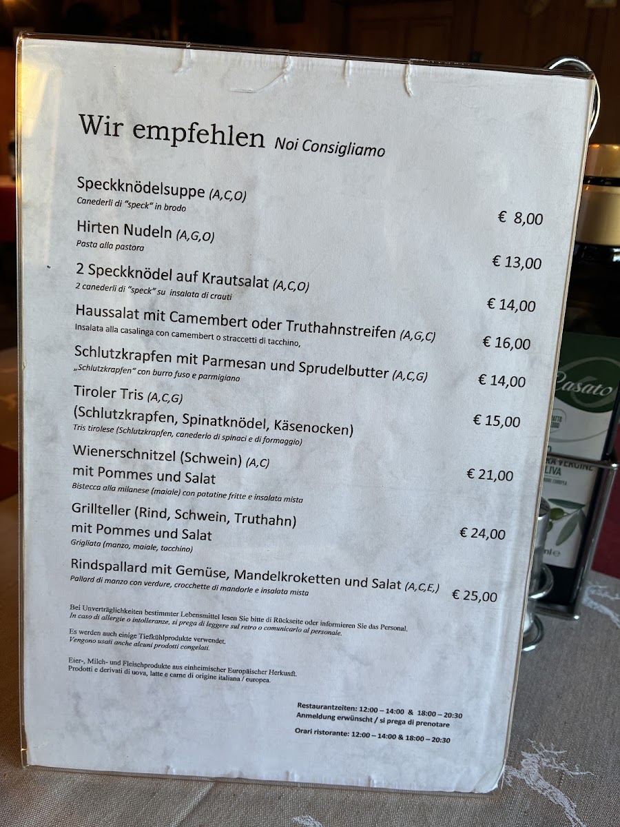 Restaurant Vahrner See Menu 1