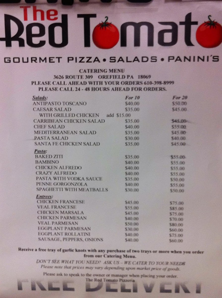The Red Tomato Pizzeria Menu 3