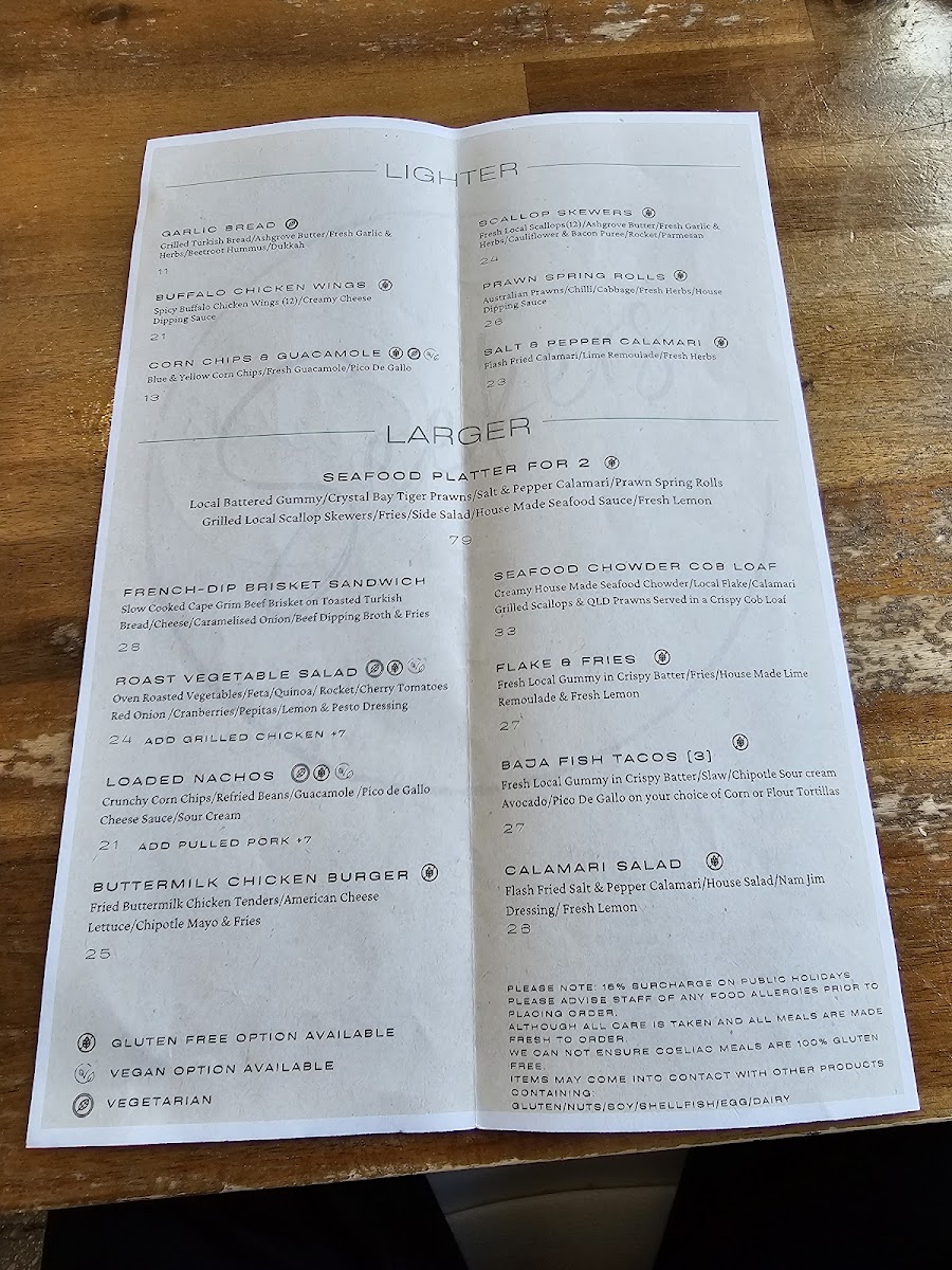 Seekers Bar & Cafe Boat Harbour Beach Menu 7